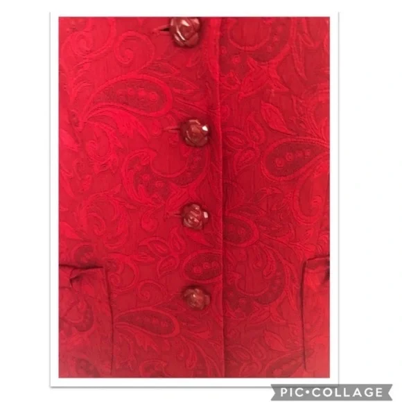 VTG 90s Giorgio Sant’Angelo Cranberry Brocade Blazer Rose Buttons Bow Detail 12 - Picture 7 of 9